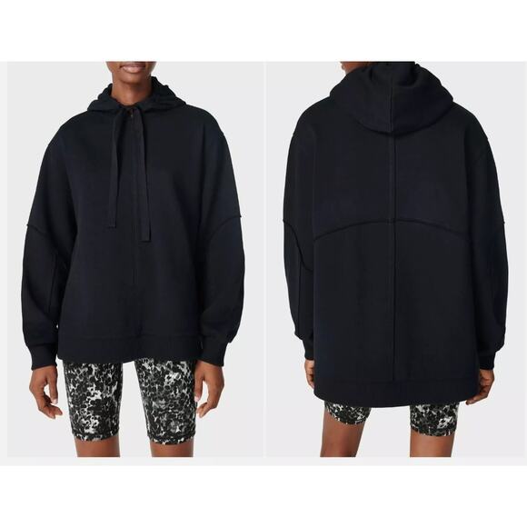 Sweaty Betty Revive Black Hoodie Sweatshirt Size 8 Athleisure Travel Relaxed Fit - Picture 1 of 13
